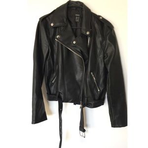 Black faux leather moto jacket
